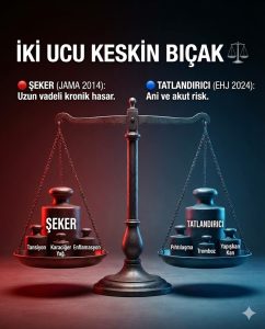 Şeker ve tatlandırıcının kalp sağlığı üzerindeki risklerinin karşılaştırması.