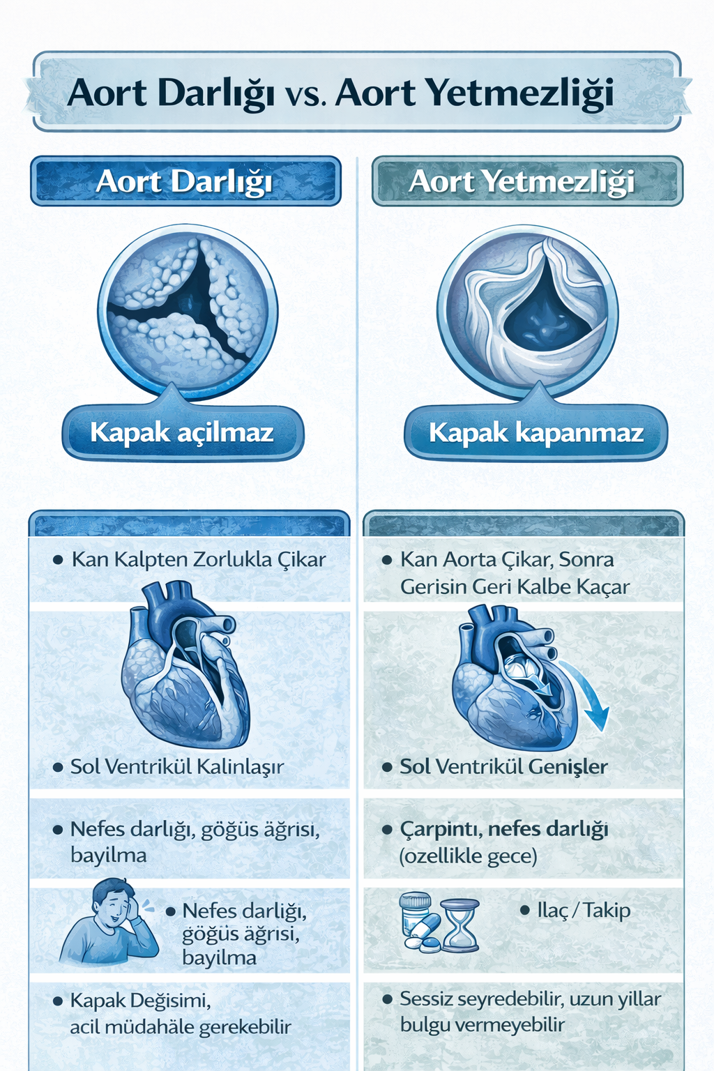 Aort darlığı ve aort yetmezliği karşılaştırması