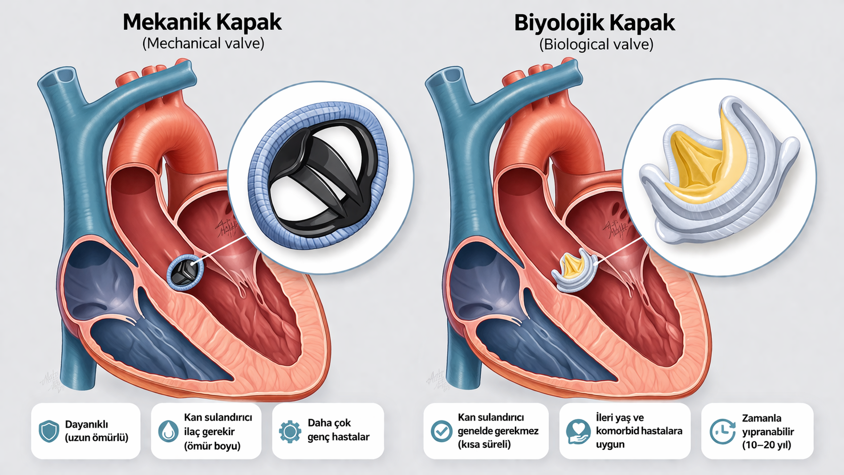 Mekanik ve biyoprotez kapak seçenekleri